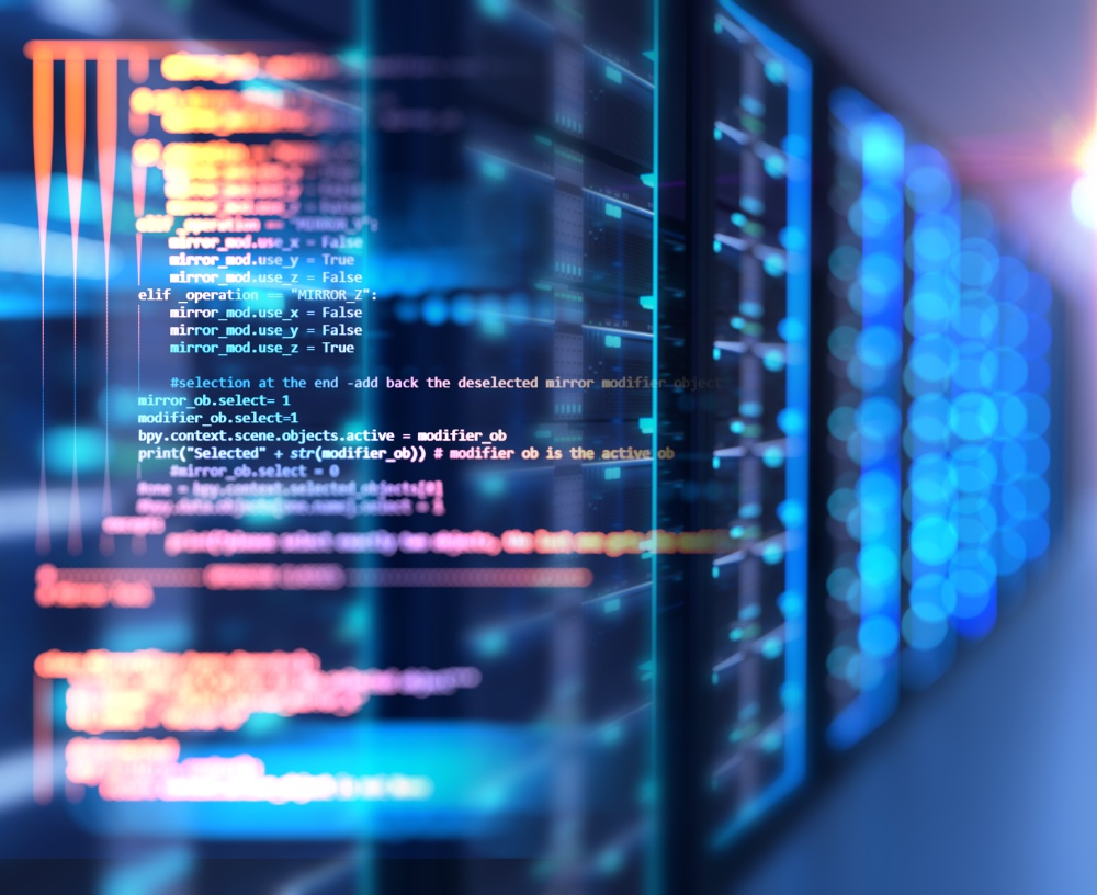 Server Room 3d Illustration With Node Base Programming Data Design Element